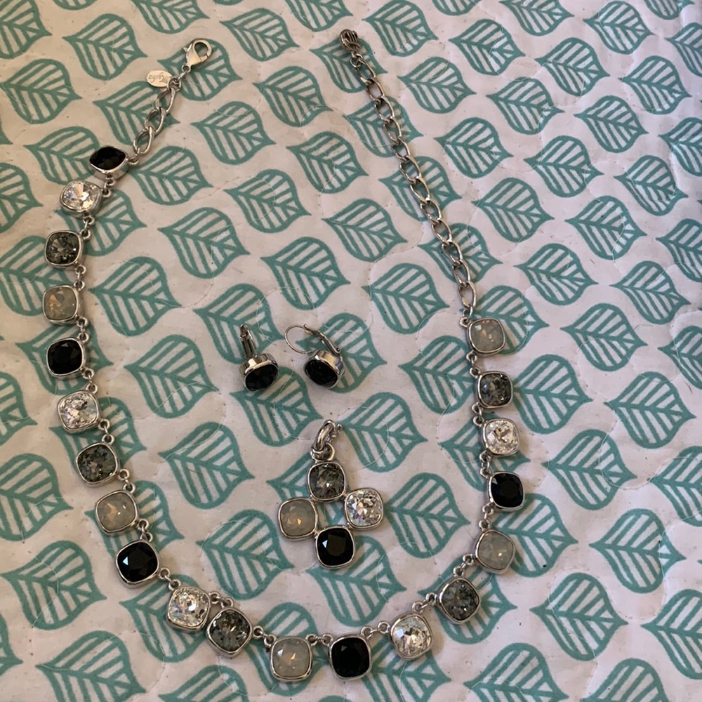 Brighton silver black and crystal necklace, pendant and earrings
